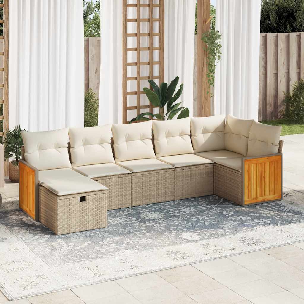 Vetonek Set sofás de jardín 7 piezas y cojines ratán sintético beige