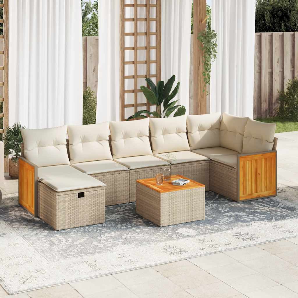 Vetonek Set de sofás de jardín y cojines 8 piezas ratán sintético beige