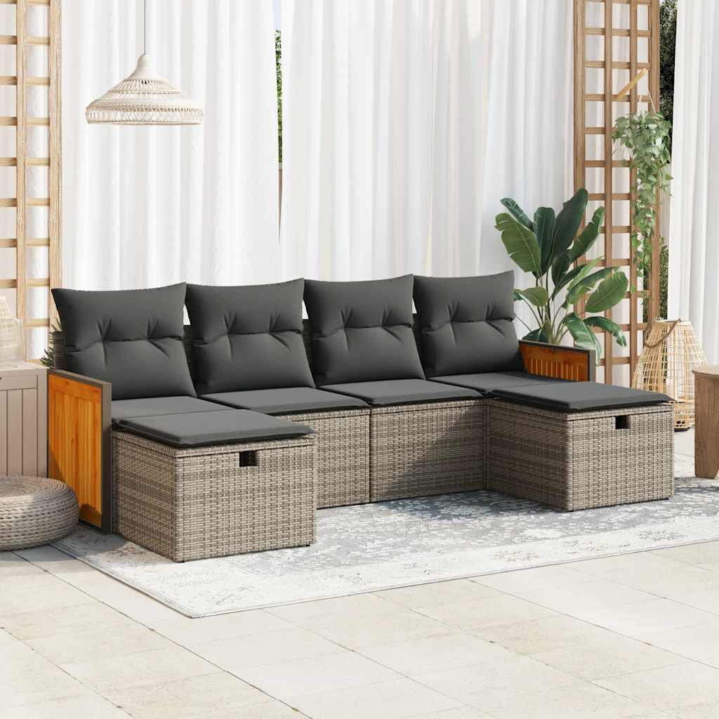 Vetonek Set de muebles de jardín 6 pzas y cojines ratán sintético gris