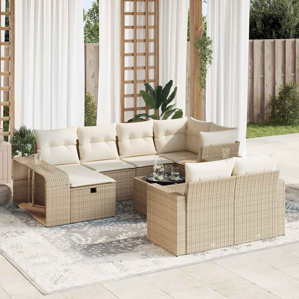 Vetonek Set de sofás de jardín 11pzas con cojines ratán sintético beige