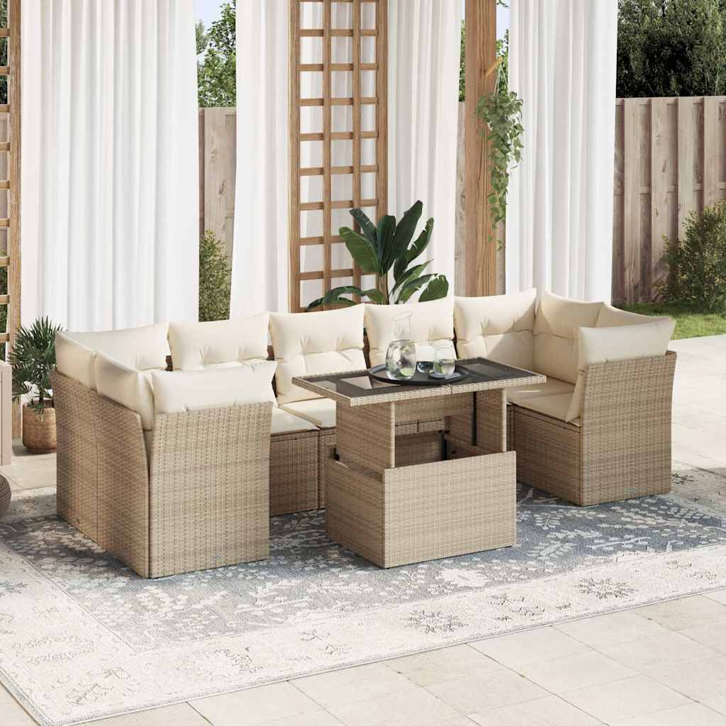 Vetonek Set de sofás de jardín y cojines 8 piezas ratán sintético beige