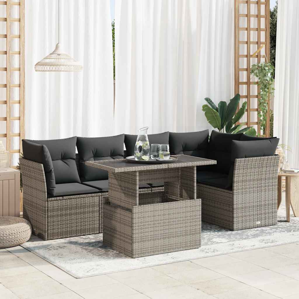 Vetonek Set de muebles de jardín 6 pzas y cojines ratán sintético gris