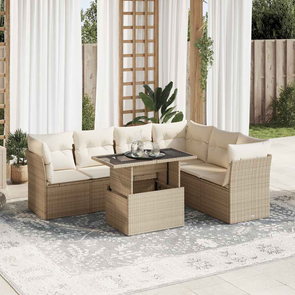 Vetonek Set sofás de jardín 7 piezas y cojines ratán sintético beige