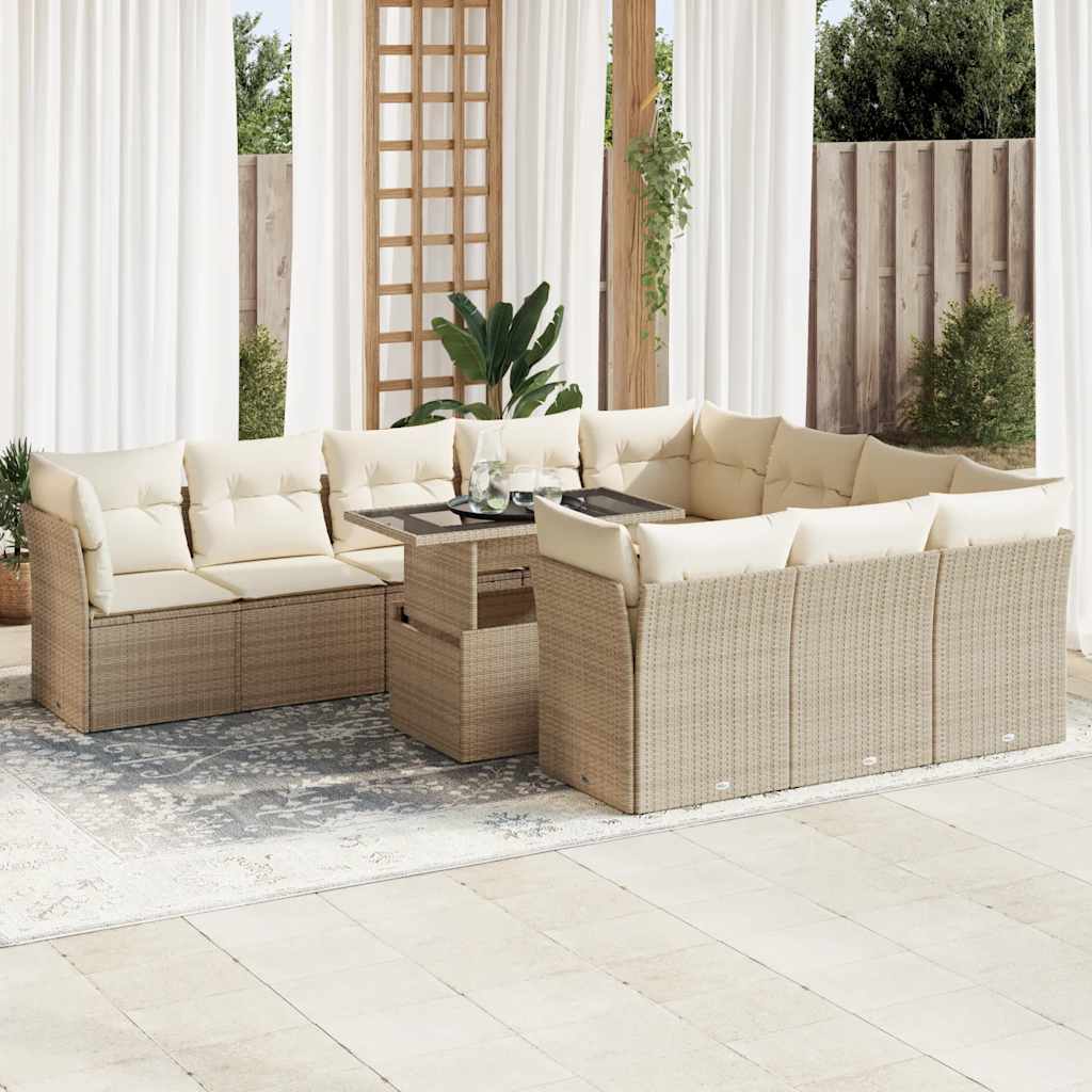 Vetonek Set de sofás de jardín 11pzas con cojines ratán sintético beige