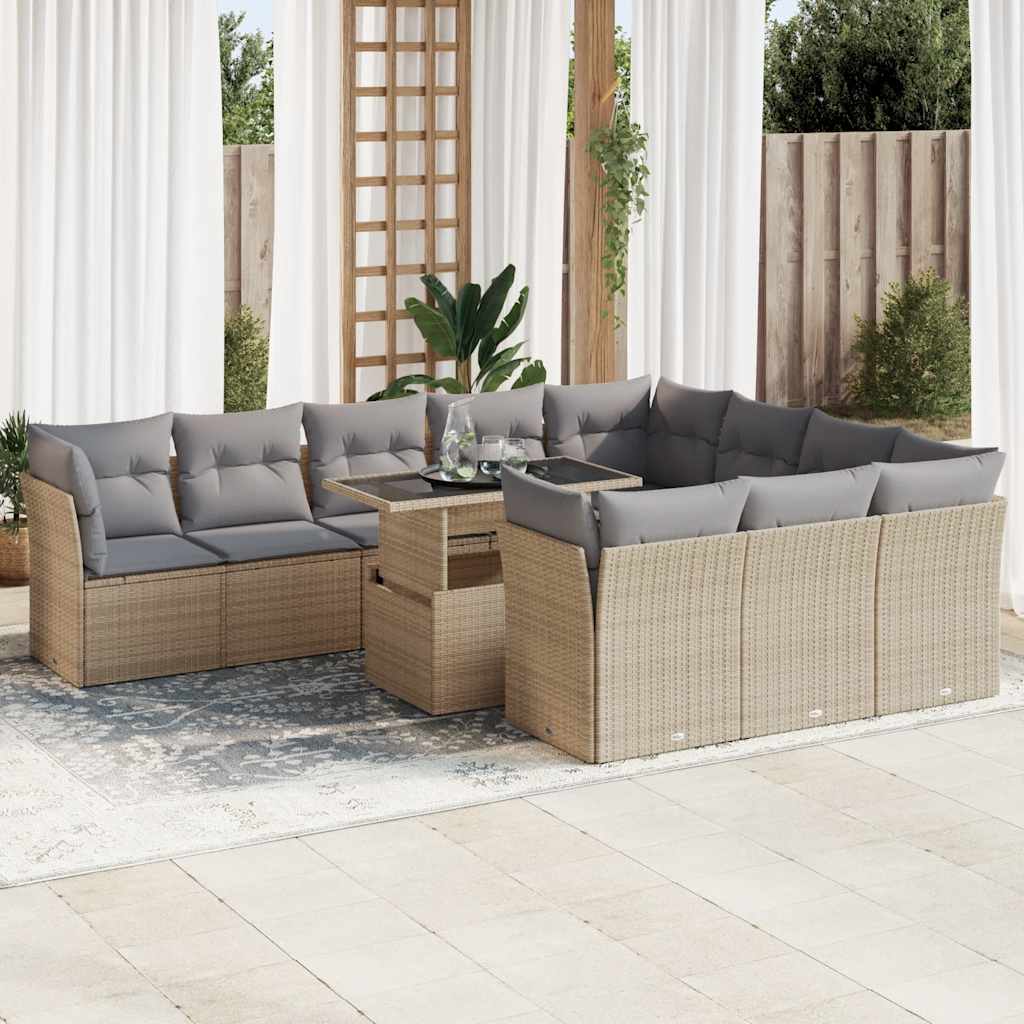 Vetonek Set de sofás de jardín 11pzas con cojines ratán sintético beige