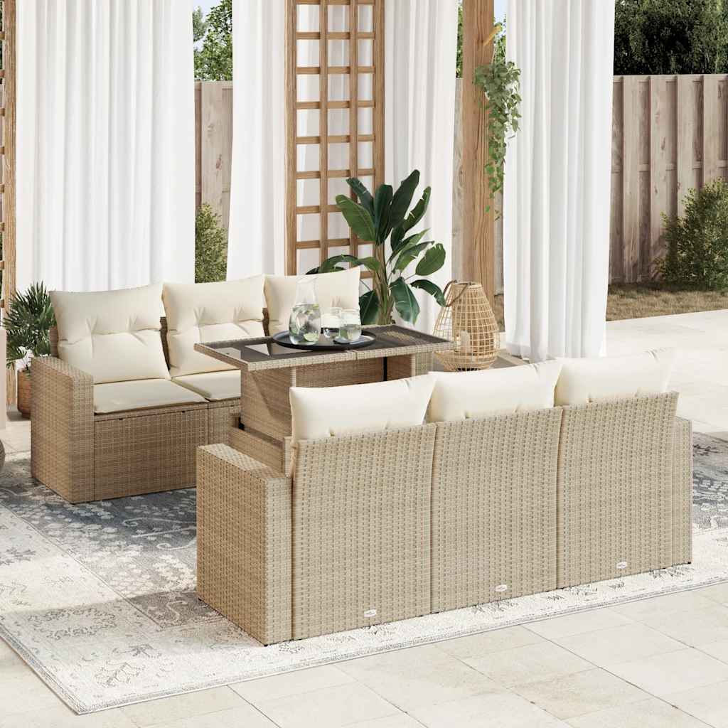 Vetonek Set sofás de jardín 7 piezas y cojines ratán sintético beige