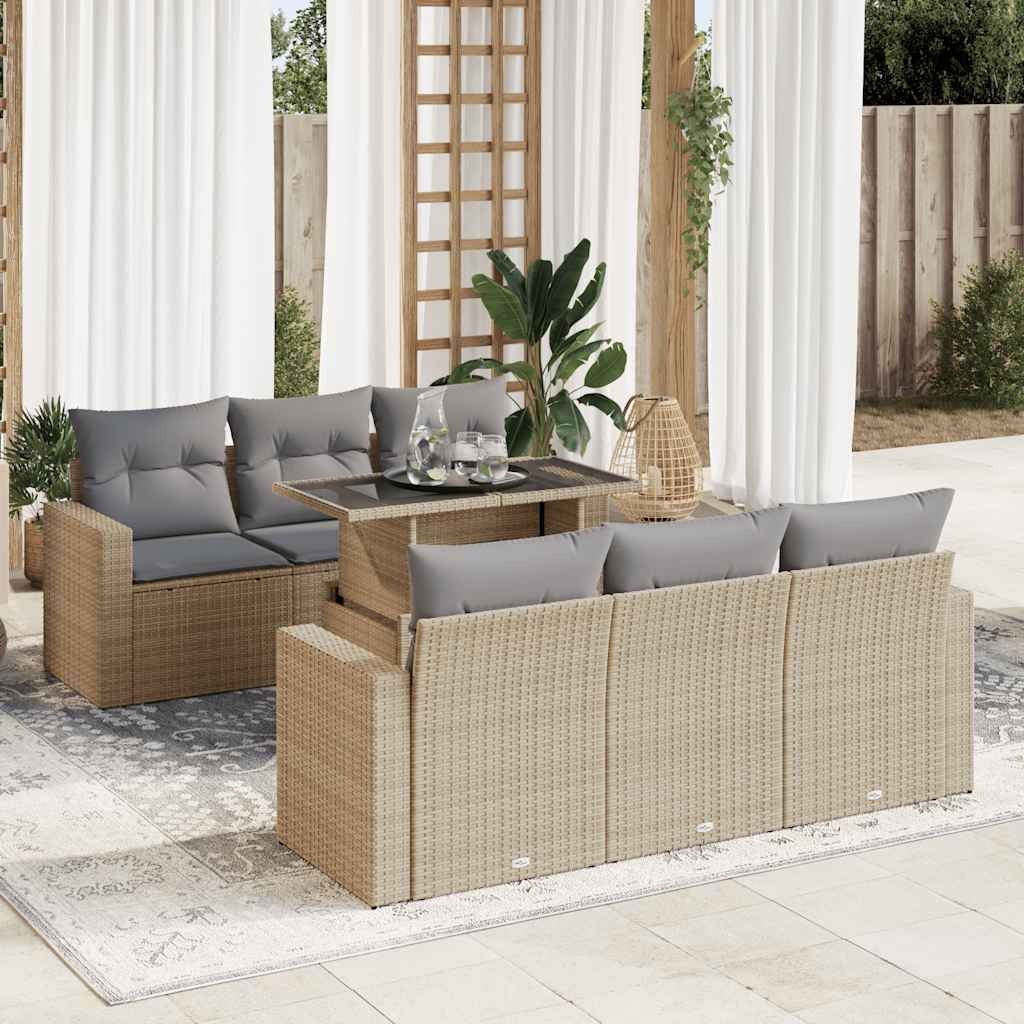 Vetonek Set sofás de jardín 7 piezas y cojines ratán sintético beige