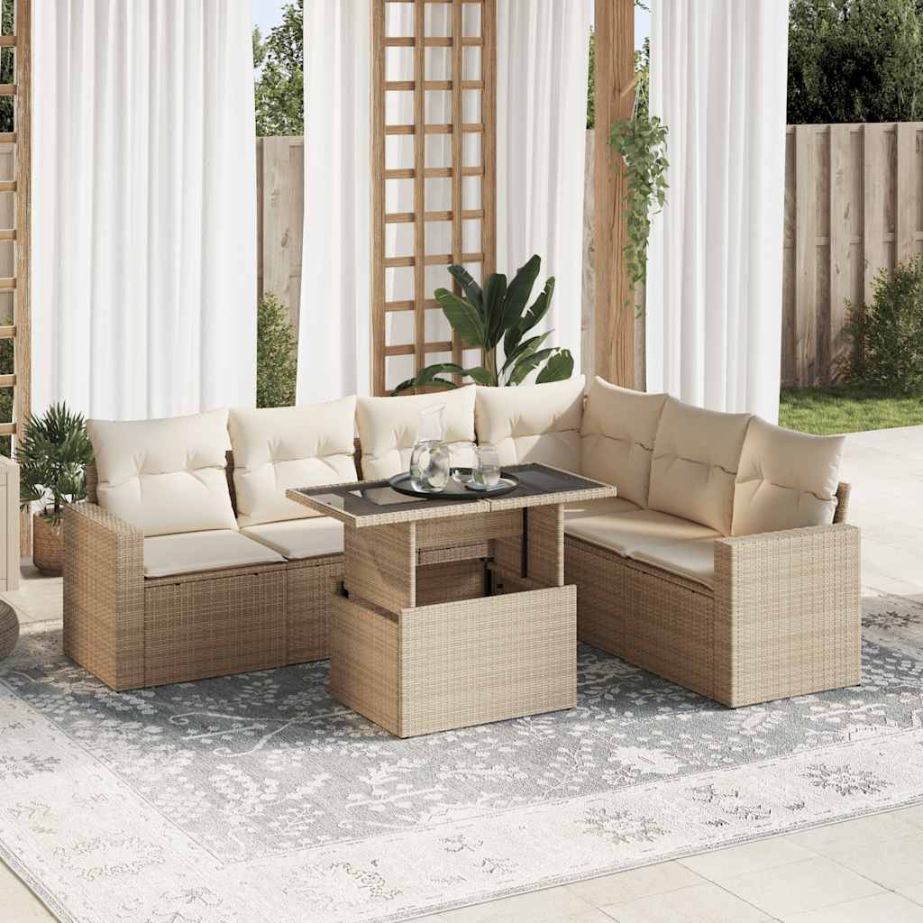 Vetonek Set sofás de jardín 7 piezas y cojines ratán sintético beige