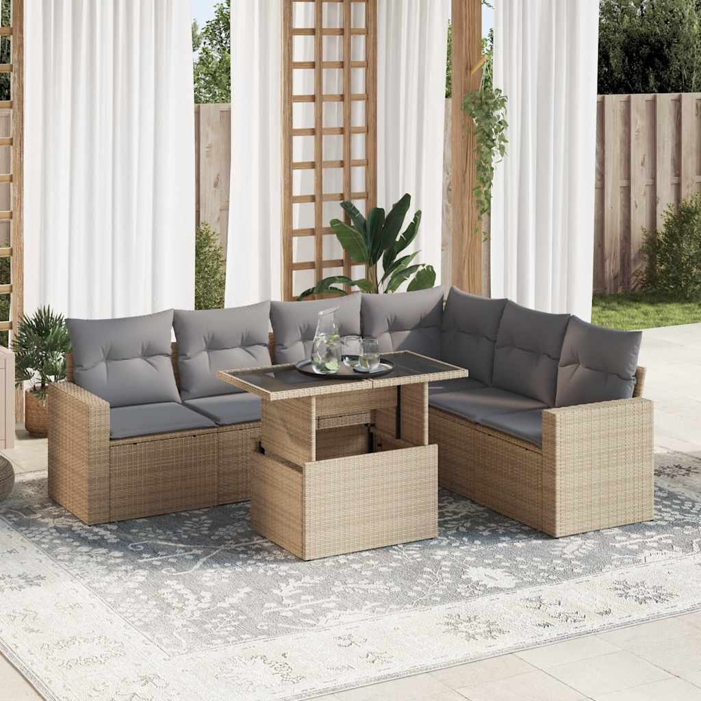 Vetonek Set sofás de jardín 7 piezas y cojines ratán sintético beige