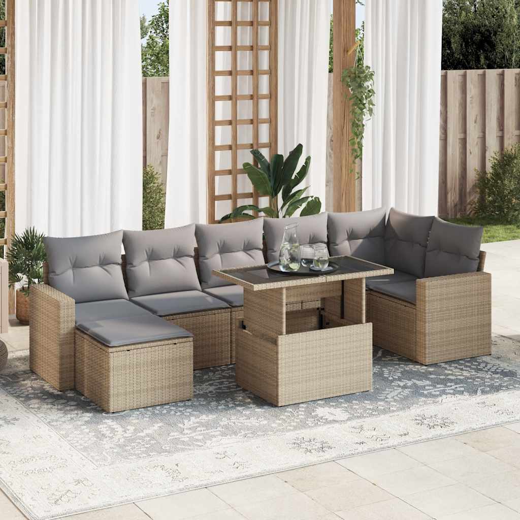 Vetonek Set de sofás de jardín y cojines 8 piezas ratán sintético beige