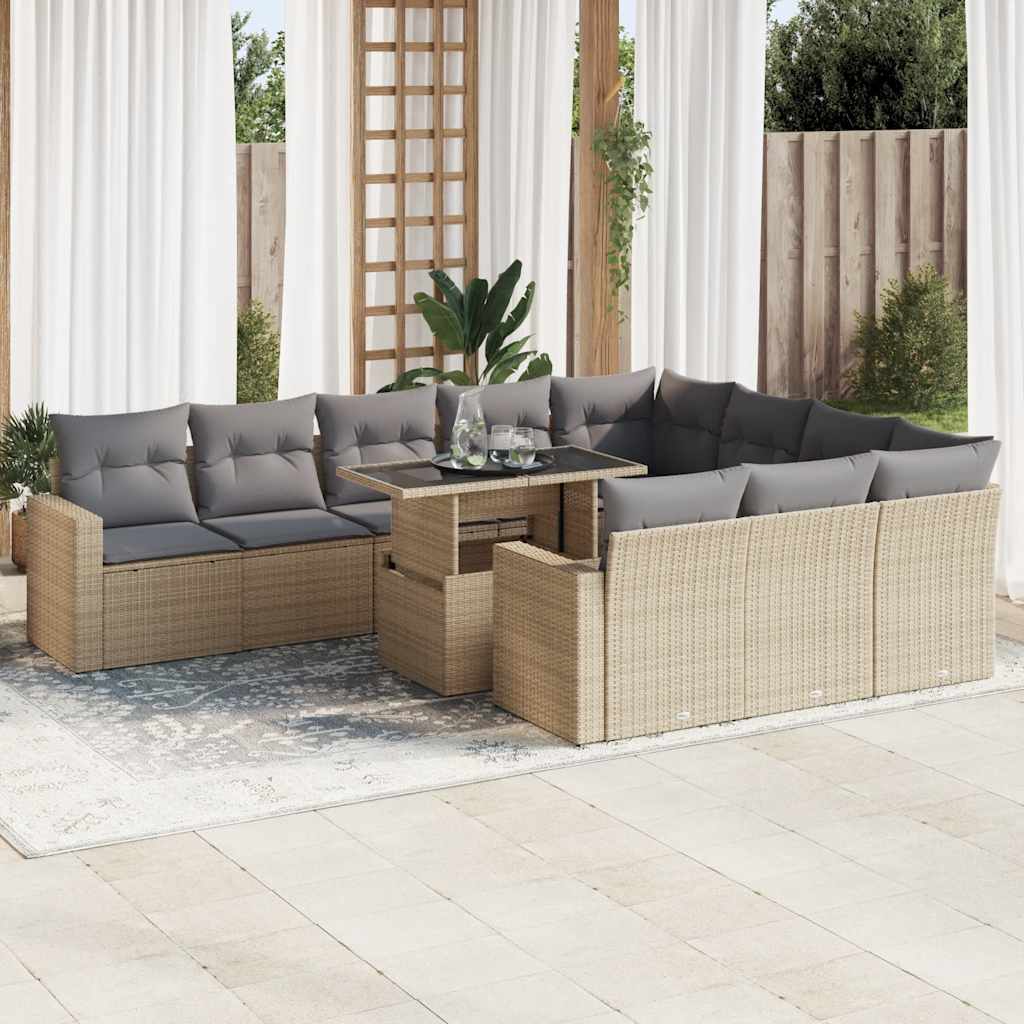 Vetonek Set de sofás de jardín 11pzas con cojines ratán sintético beige