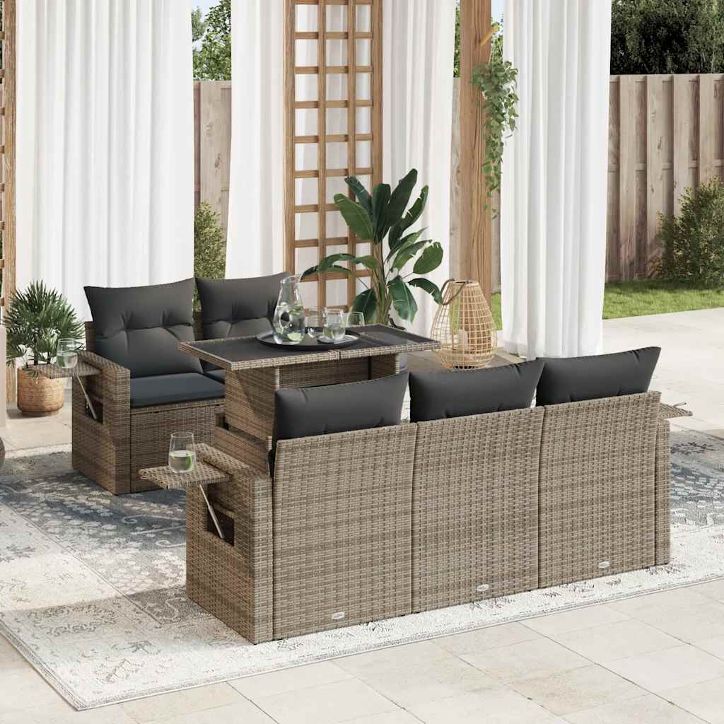 Vetonek Set de muebles de jardín 6 pzas y cojines ratán sintético gris