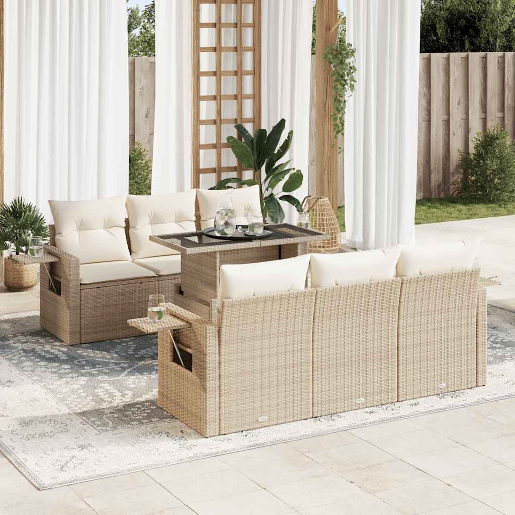 Vetonek Set sofás de jardín 7 piezas y cojines ratán sintético beige