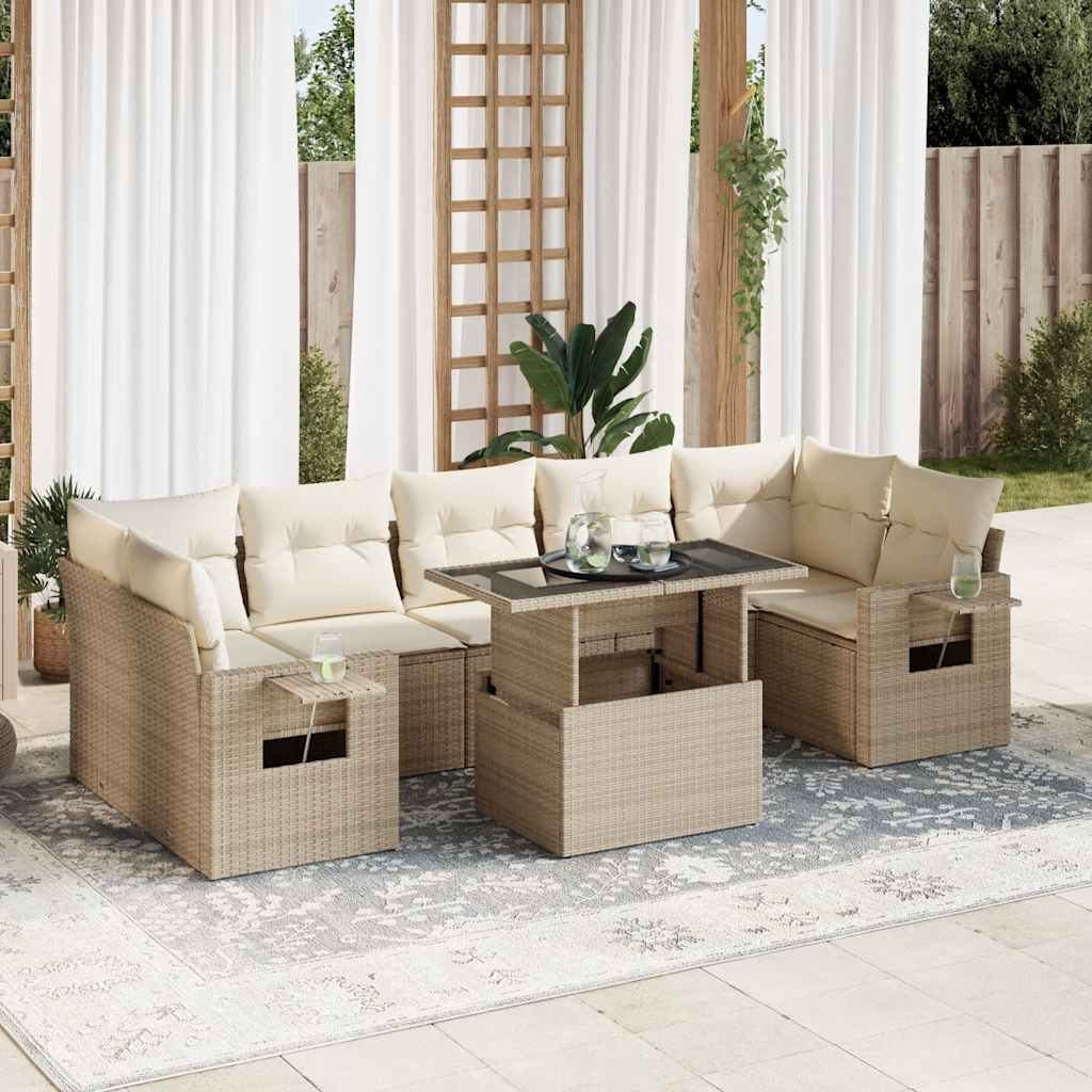 Vetonek Set de sofás de jardín y cojines 8 piezas ratán sintético beige