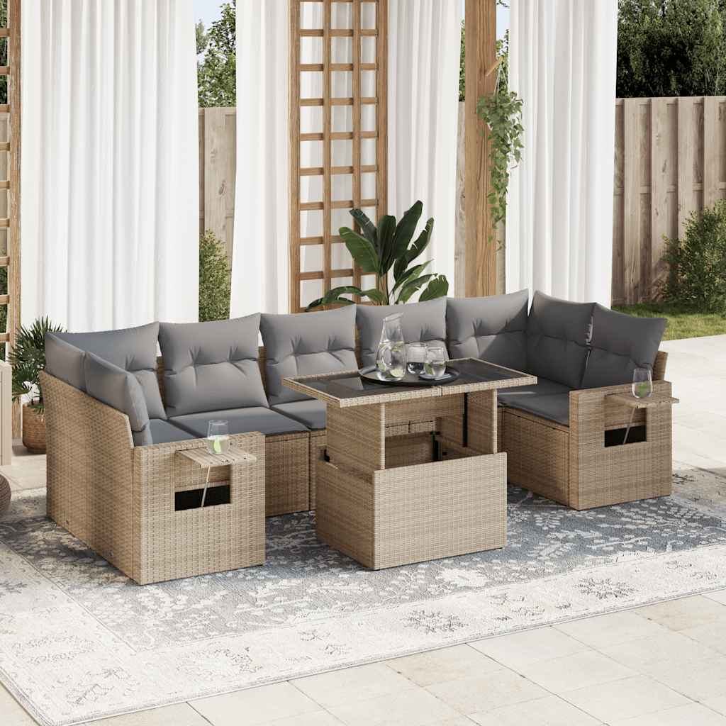 Vetonek Set de sofás de jardín y cojines 8 piezas ratán sintético beige