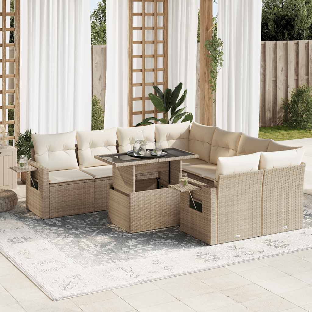 Vetonek Set de sofás de jardín con cojines 9 pzas ratán sintético beige