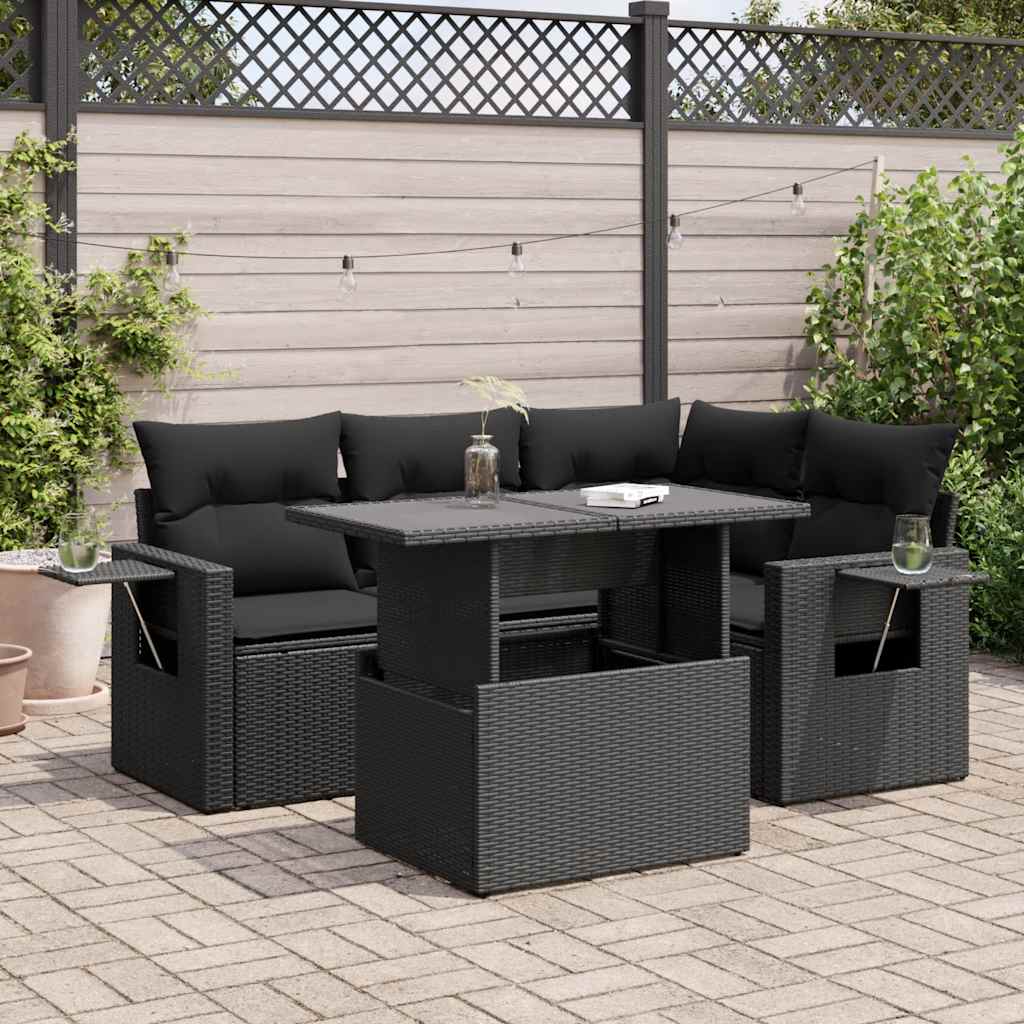 Set de muebles de jardín 5 pzas y cojines ratán sintético negro v9025 Vetonek