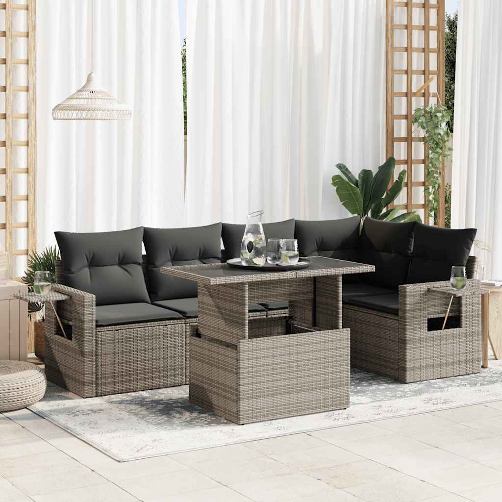 Vetonek Set de muebles de jardín 6 pzas y cojines ratán sintético gris