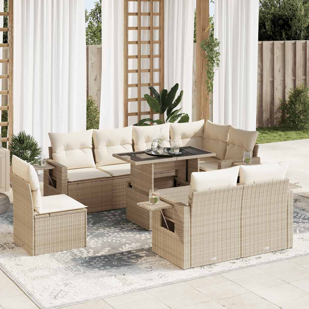 Vetonek Set de sofás de jardín con cojines 9 pzas ratán sintético beige