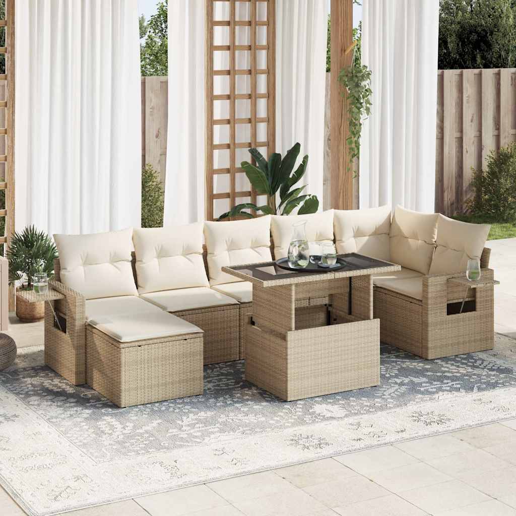 Vetonek Set de sofás de jardín y cojines 8 piezas ratán sintético beige