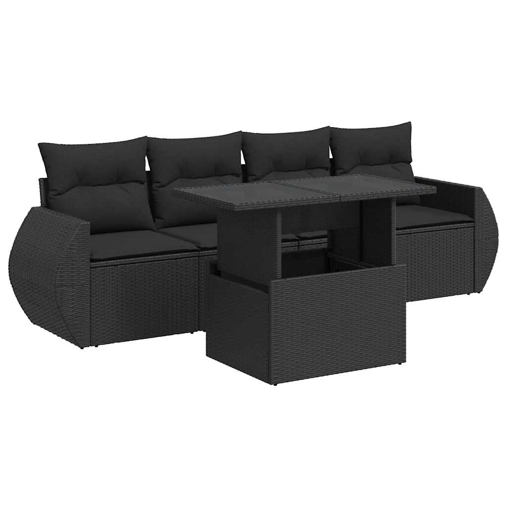 Set de muebles de jardín 5 pzas y cojines ratán sintético negro v9926 Vetonek
