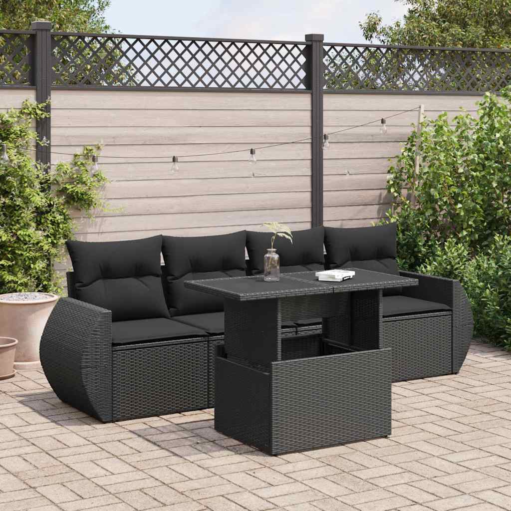 Set de muebles de jardín 5 pzas y cojines ratán sintético negro v9926 Vetonek