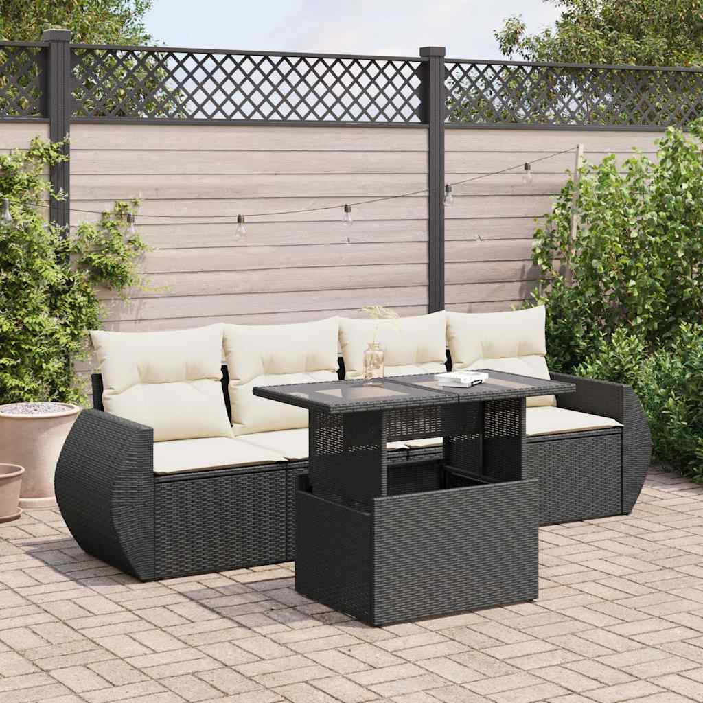 Set de muebles de jardín 5 pzas y cojines ratán sintético negro v9933 Vetonek