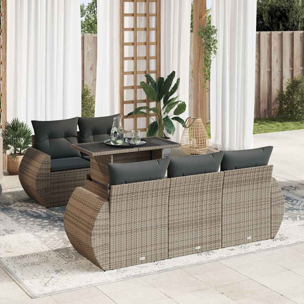 Vetonek Set de muebles de jardín 6 pzas y cojines ratán sintético gris