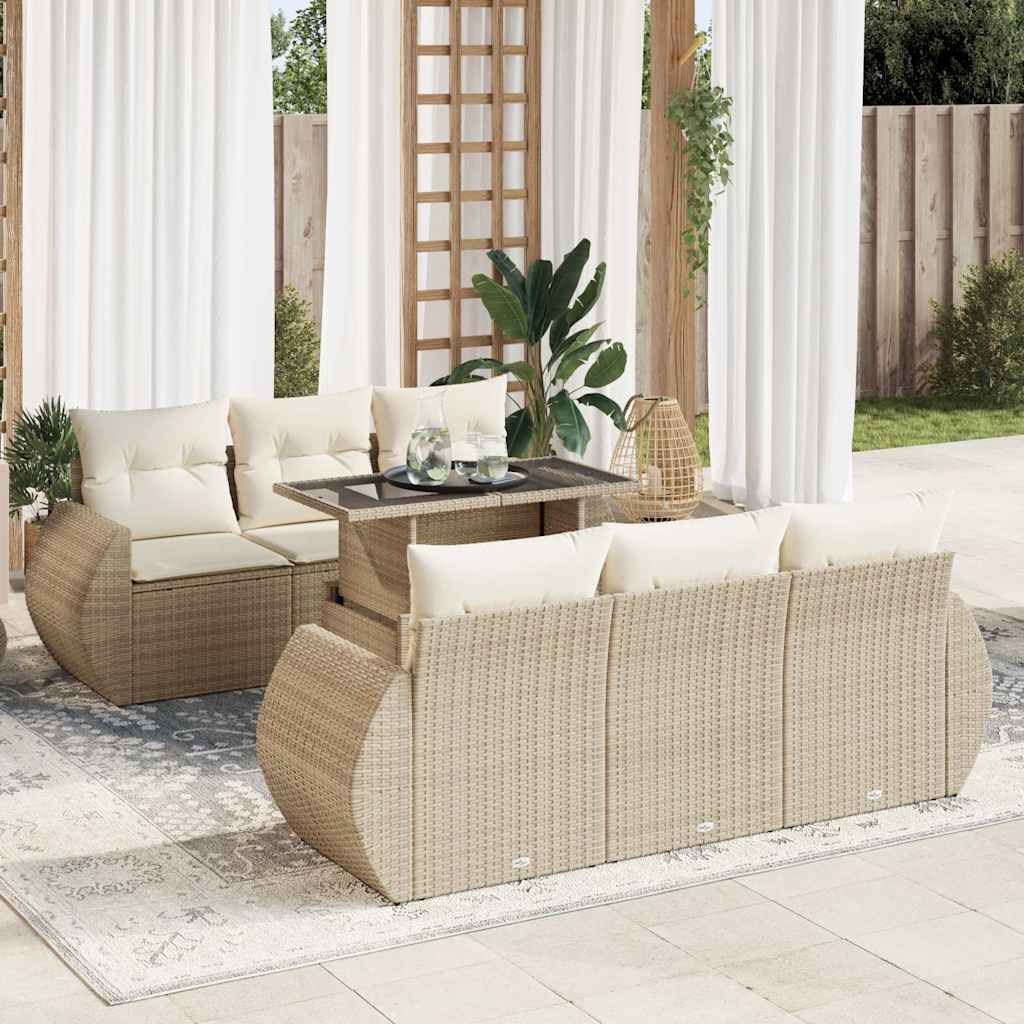 Vetonek Set sofás de jardín 7 piezas y cojines ratán sintético beige