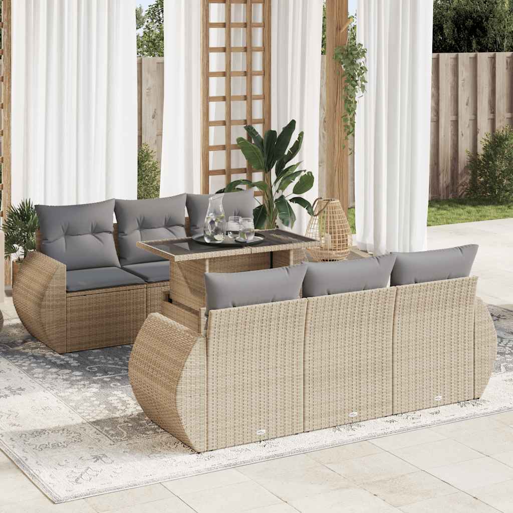 Vetonek Set sofás de jardín 7 piezas y cojines ratán sintético beige