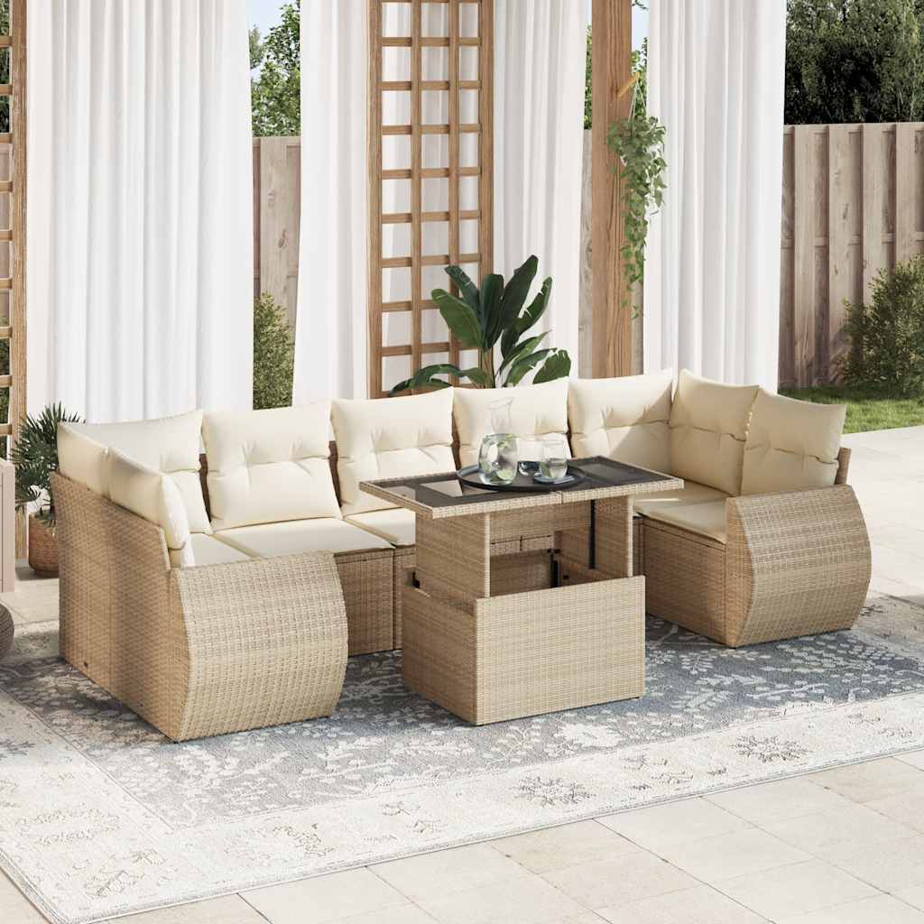 Vetonek Set de sofás de jardín y cojines 8 piezas ratán sintético beige