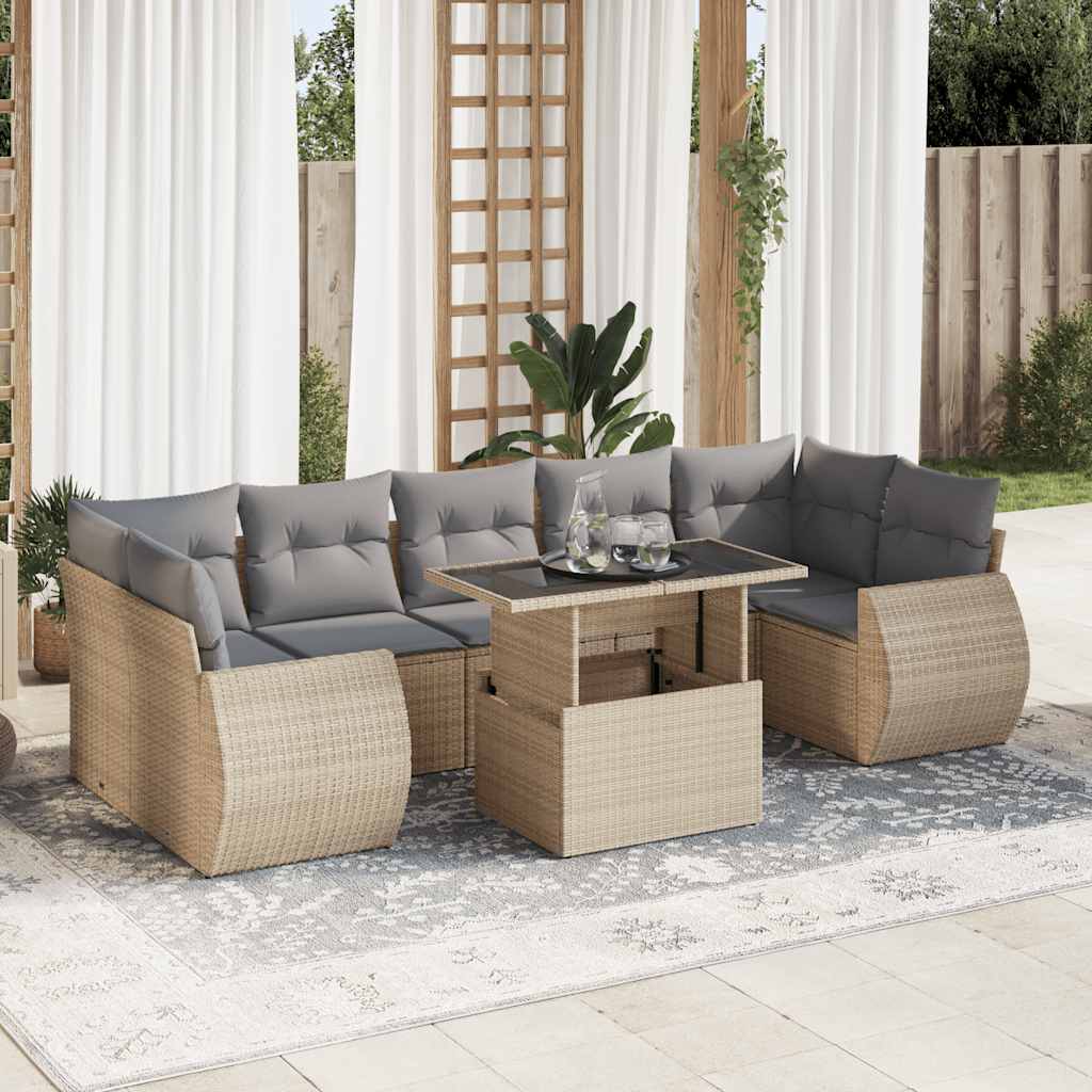 Vetonek Set de sofás de jardín y cojines 8 piezas ratán sintético beige