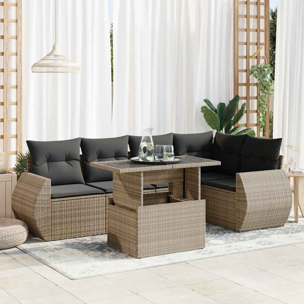 Vetonek Set de muebles de jardín 6 pzas y cojines ratán sintético gris