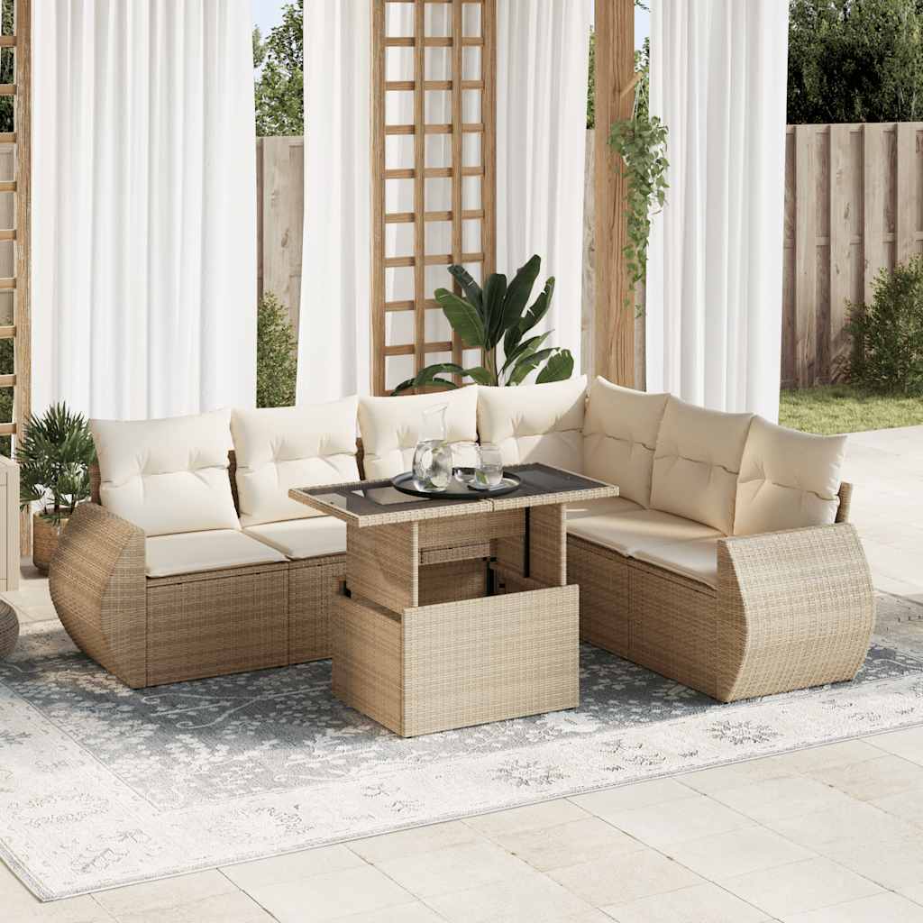 Vetonek Set sofás de jardín 7 piezas y cojines ratán sintético beige