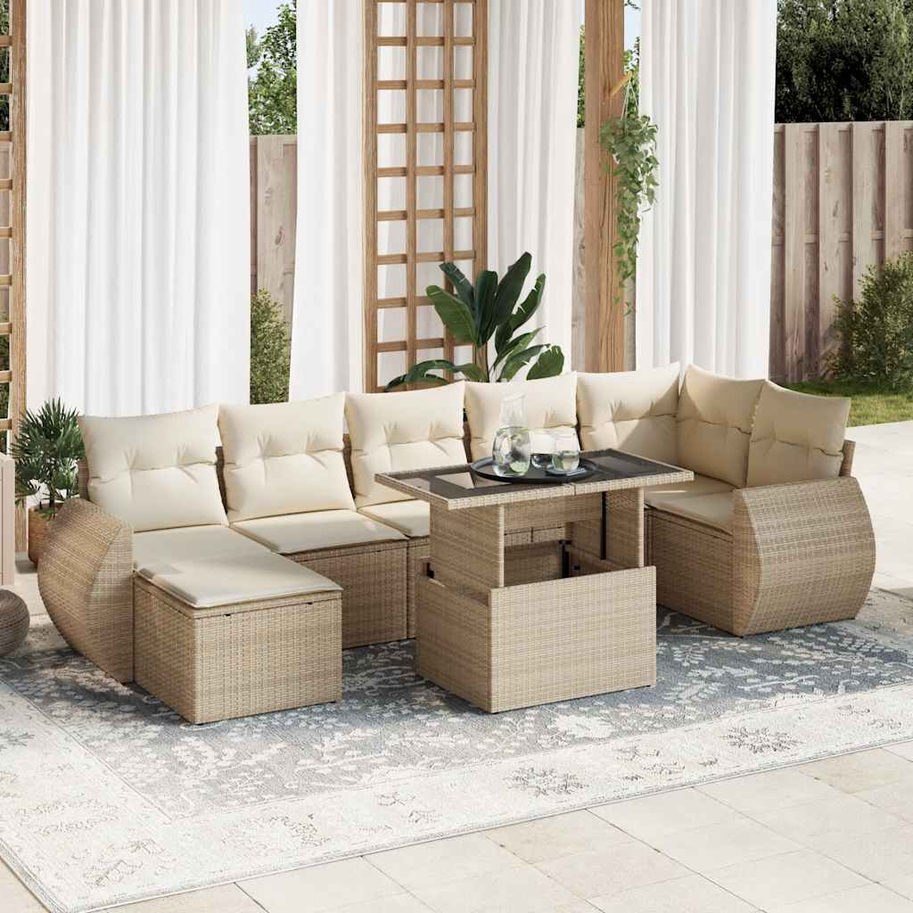 Vetonek Set de sofás de jardín y cojines 8 piezas ratán sintético beige