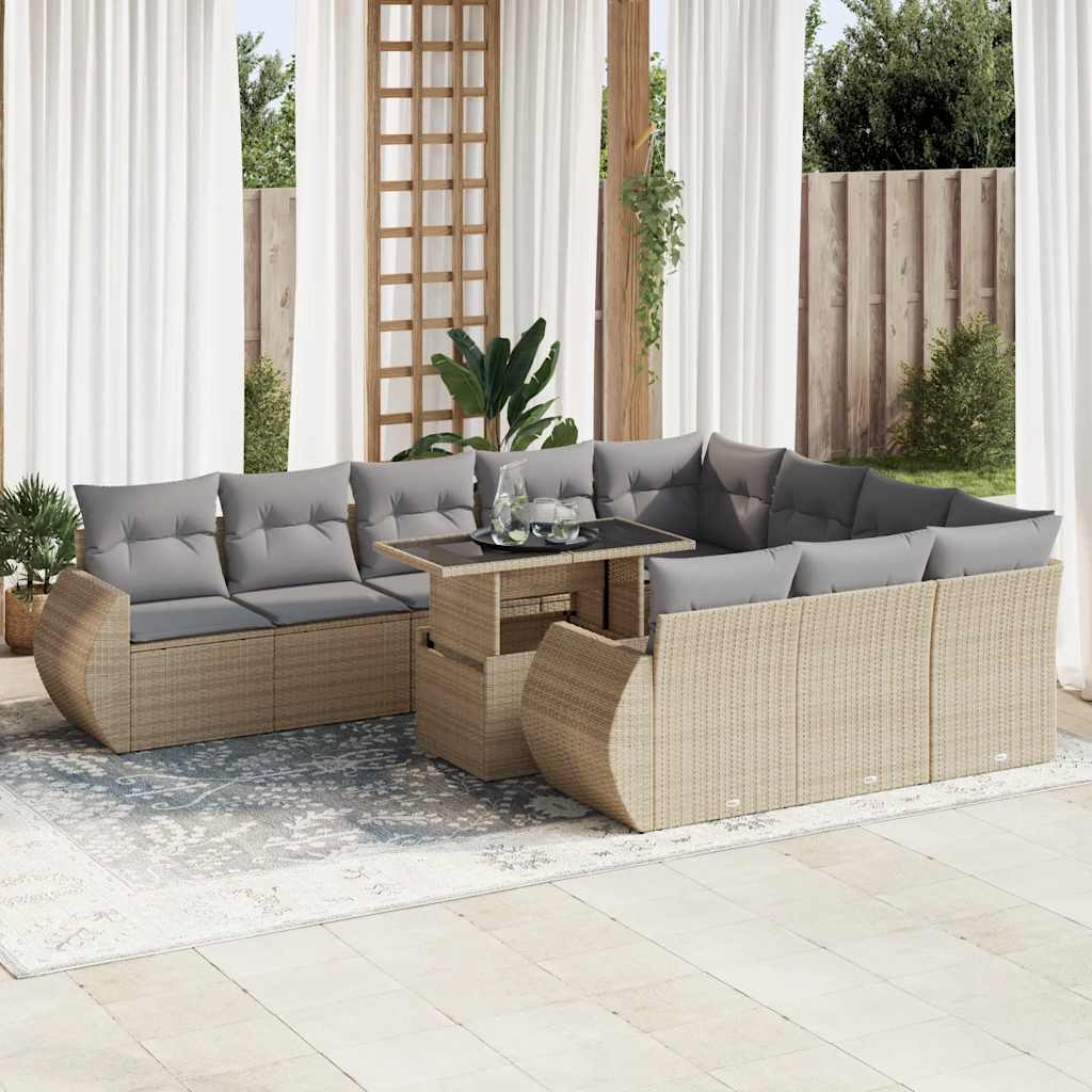 Vetonek Set de sofás de jardín 11pzas con cojines ratán sintético beige