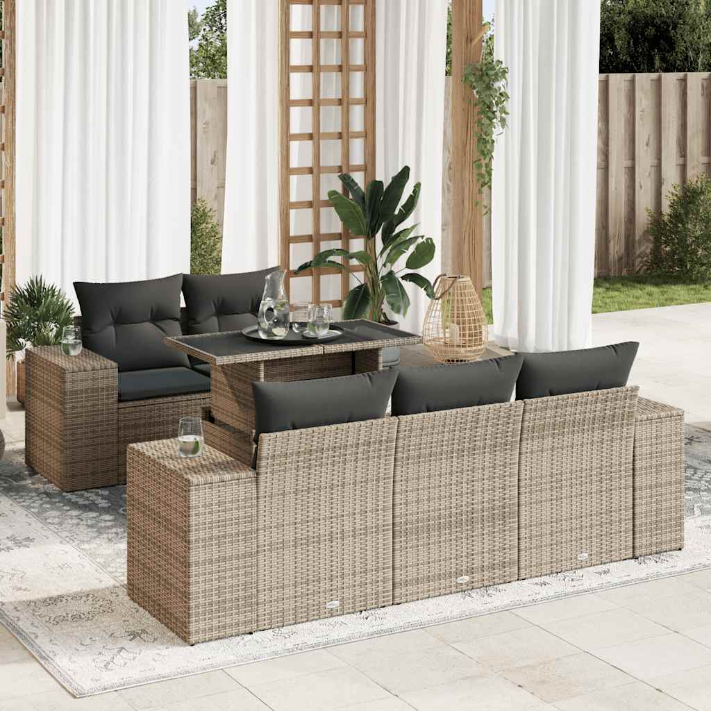 Vetonek Set de muebles de jardín 6 pzas y cojines ratán sintético gris