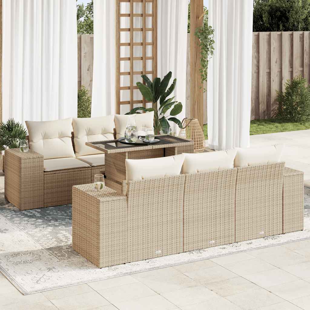 Vetonek Set sofás de jardín 7 piezas y cojines ratán sintético beige