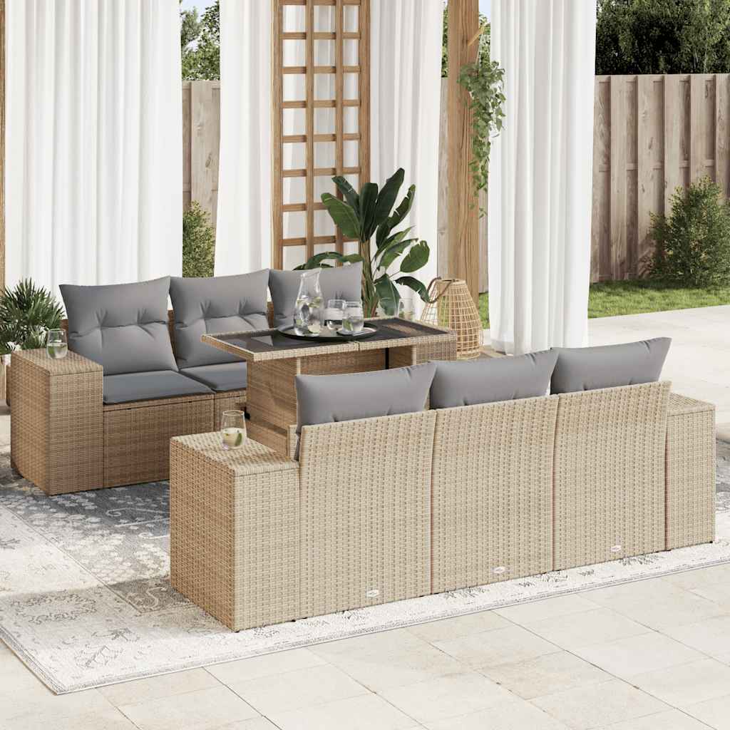 Vetonek Set sofás de jardín 7 piezas y cojines ratán sintético beige