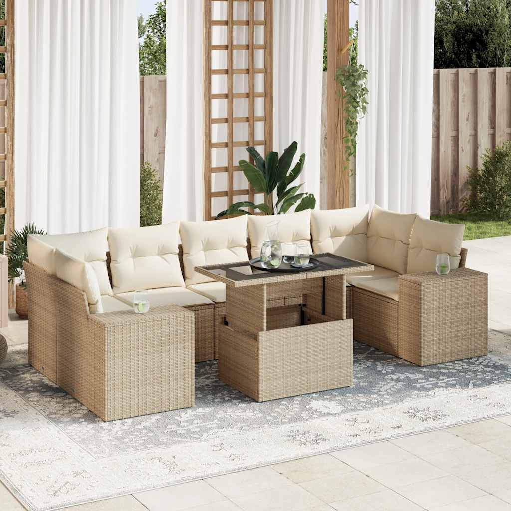 Vetonek Set de sofás de jardín y cojines 8 piezas ratán sintético beige