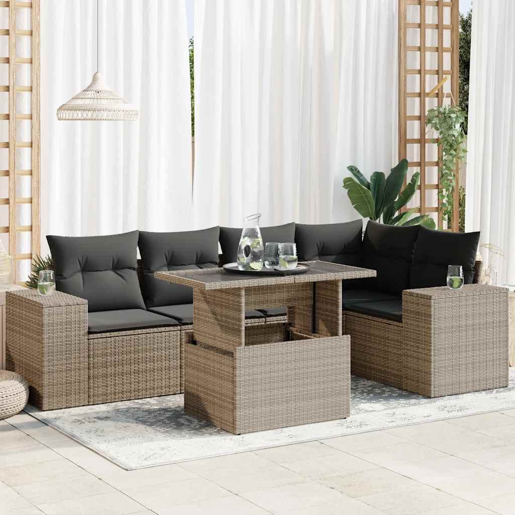 Vetonek Set de muebles de jardín 6 pzas y cojines ratán sintético gris