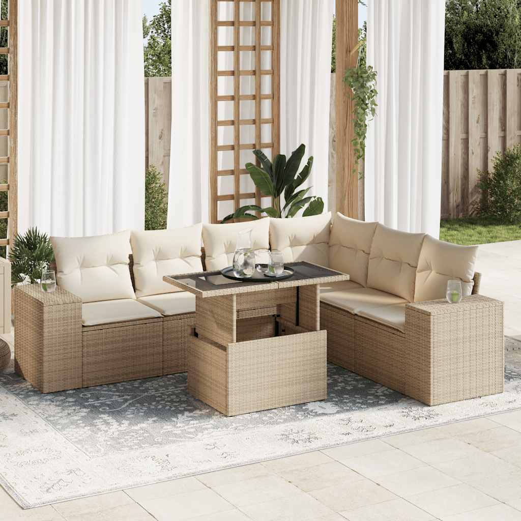 Vetonek Set sofás de jardín 7 piezas y cojines ratán sintético beige