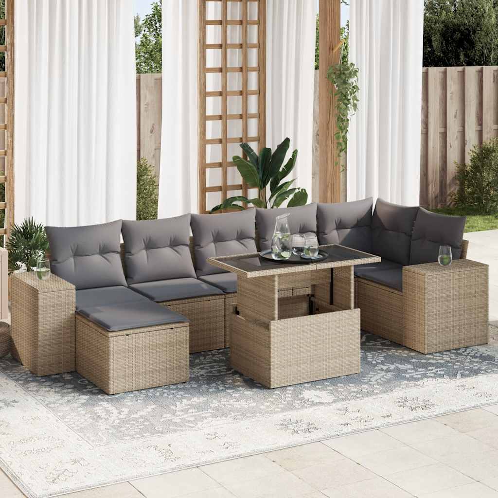 Vetonek Set de sofás de jardín y cojines 8 piezas ratán sintético beige