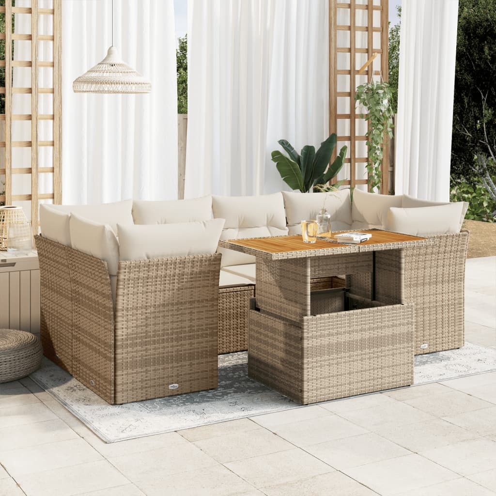 Vetonek Set sofás de jardín 7 piezas y cojines ratán sintético beige