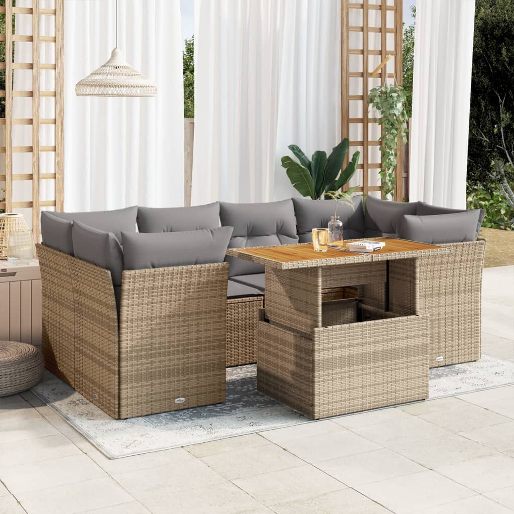 Vetonek Set sofás de jardín 7 piezas y cojines ratán sintético beige