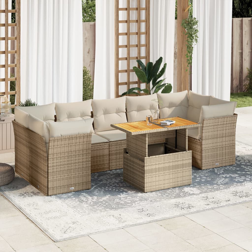 Vetonek Set de sofás de jardín y cojines 8 piezas ratán sintético beige