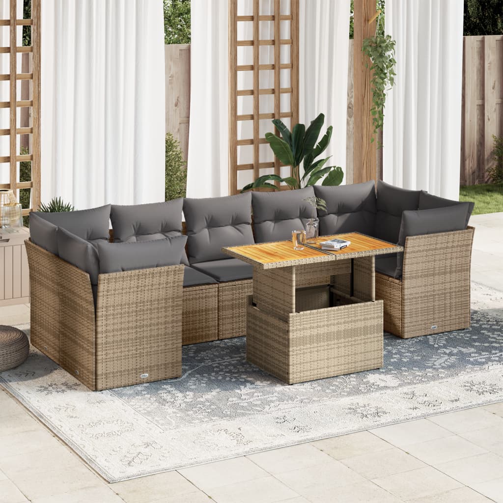 Vetonek Set de sofás de jardín y cojines 8 piezas ratán sintético beige