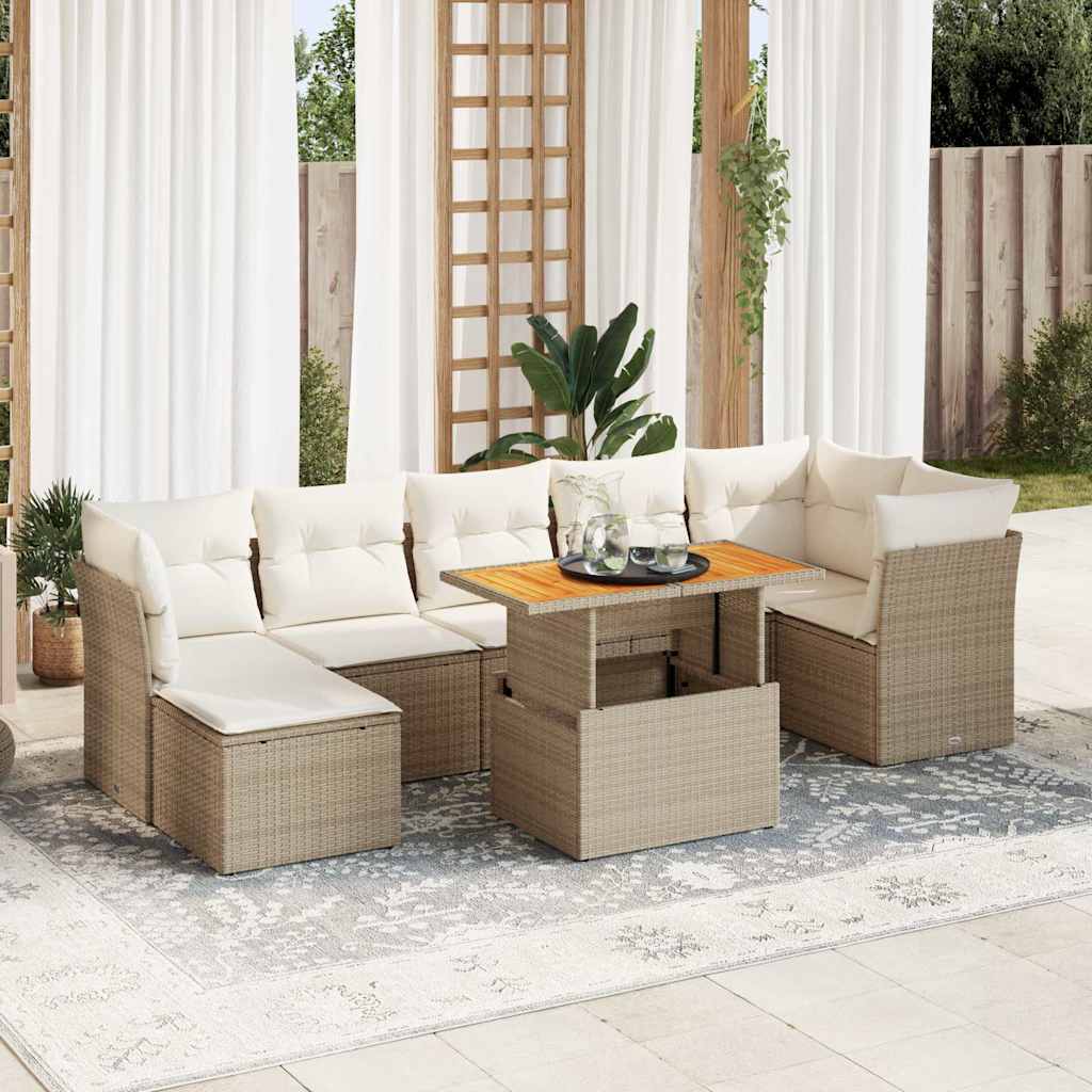 Vetonek Set de sofás de jardín y cojines 8 piezas ratán sintético beige