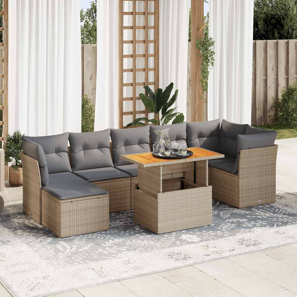 Vetonek Set de sofás de jardín y cojines 8 piezas ratán sintético beige