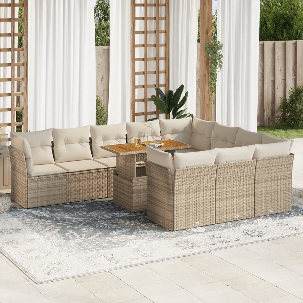 Vetonek Set de sofás de jardín 11pzas con cojines ratán sintético beige